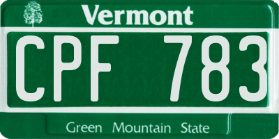 VT license plate CPF783
