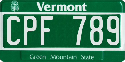 VT license plate CPF789