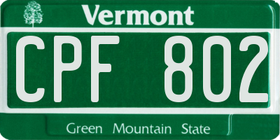 VT license plate CPF802