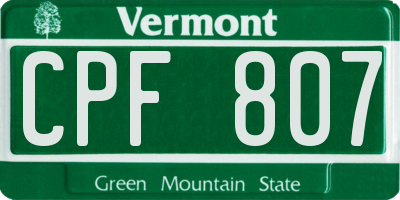 VT license plate CPF807