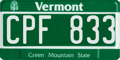 VT license plate CPF833