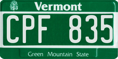 VT license plate CPF835