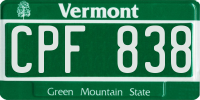 VT license plate CPF838