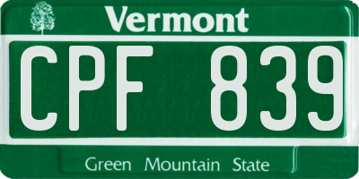 VT license plate CPF839