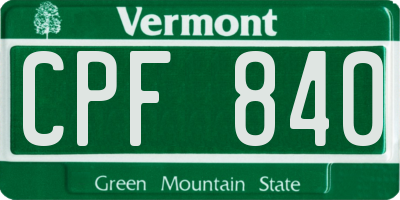 VT license plate CPF840