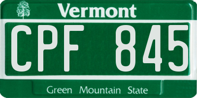 VT license plate CPF845