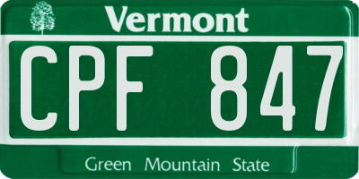 VT license plate CPF847
