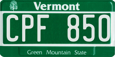 VT license plate CPF850
