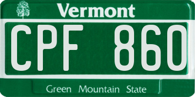 VT license plate CPF860