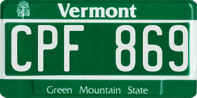 VT license plate CPF869