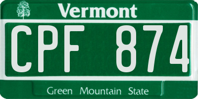VT license plate CPF874