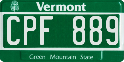 VT license plate CPF889
