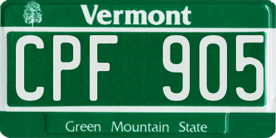 VT license plate CPF905