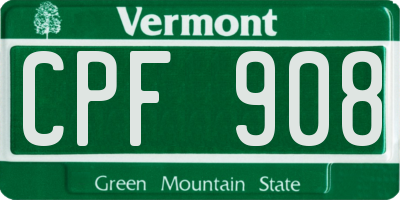 VT license plate CPF908
