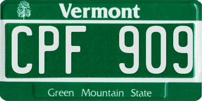 VT license plate CPF909