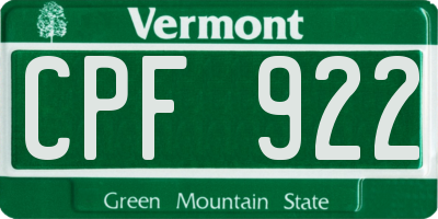 VT license plate CPF922