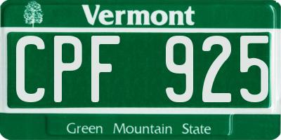 VT license plate CPF925