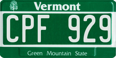 VT license plate CPF929