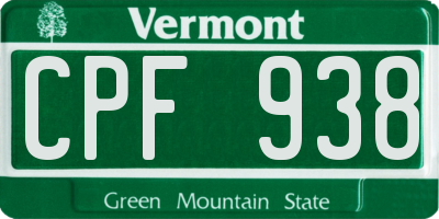 VT license plate CPF938