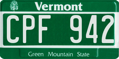 VT license plate CPF942