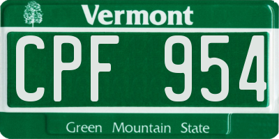 VT license plate CPF954