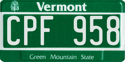 VT license plate CPF958