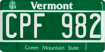 VT license plate CPF982