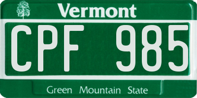 VT license plate CPF985