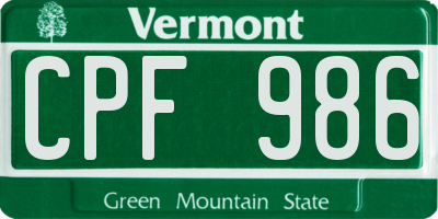 VT license plate CPF986