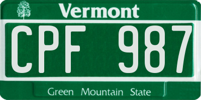 VT license plate CPF987