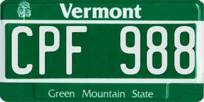 VT license plate CPF988