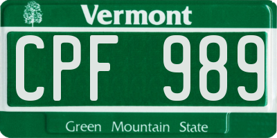 VT license plate CPF989