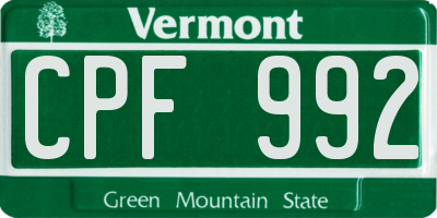 VT license plate CPF992