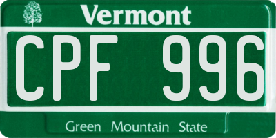 VT license plate CPF996
