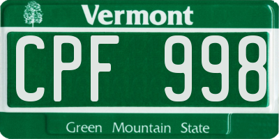 VT license plate CPF998
