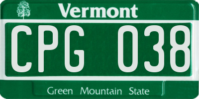 VT license plate CPG038