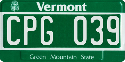 VT license plate CPG039