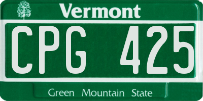 VT license plate CPG425