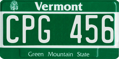 VT license plate CPG456
