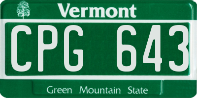 VT license plate CPG643