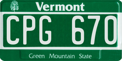 VT license plate CPG670
