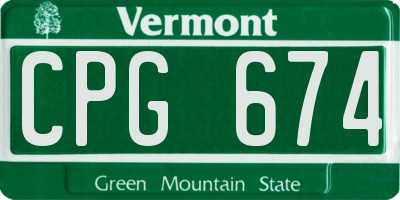 VT license plate CPG674