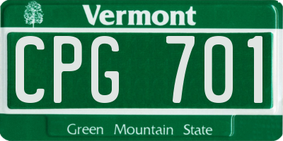 VT license plate CPG701