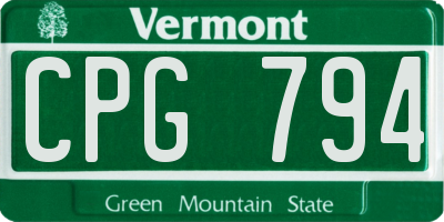 VT license plate CPG794