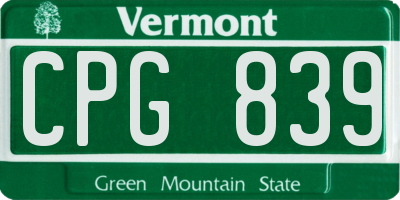 VT license plate CPG839