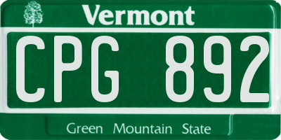 VT license plate CPG892