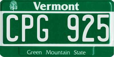 VT license plate CPG925