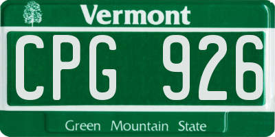 VT license plate CPG926