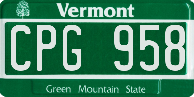 VT license plate CPG958