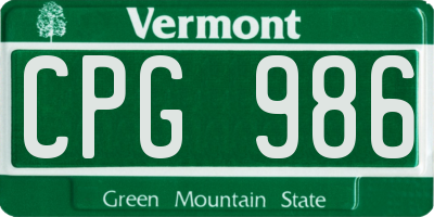 VT license plate CPG986